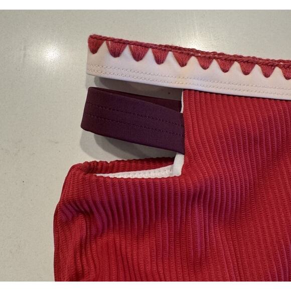 Swimsuits For All Women’s Plus Size 18 Ribbed Red Cut Off Bikini Bottom Swim - Picture 5 of 7